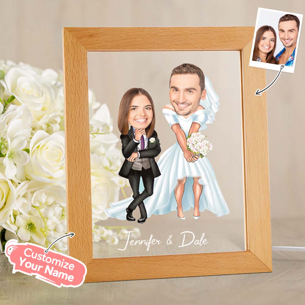 Personalized Acrylic Lamp Custom Name and Photo Wodden Frame Night Light - soufeelau