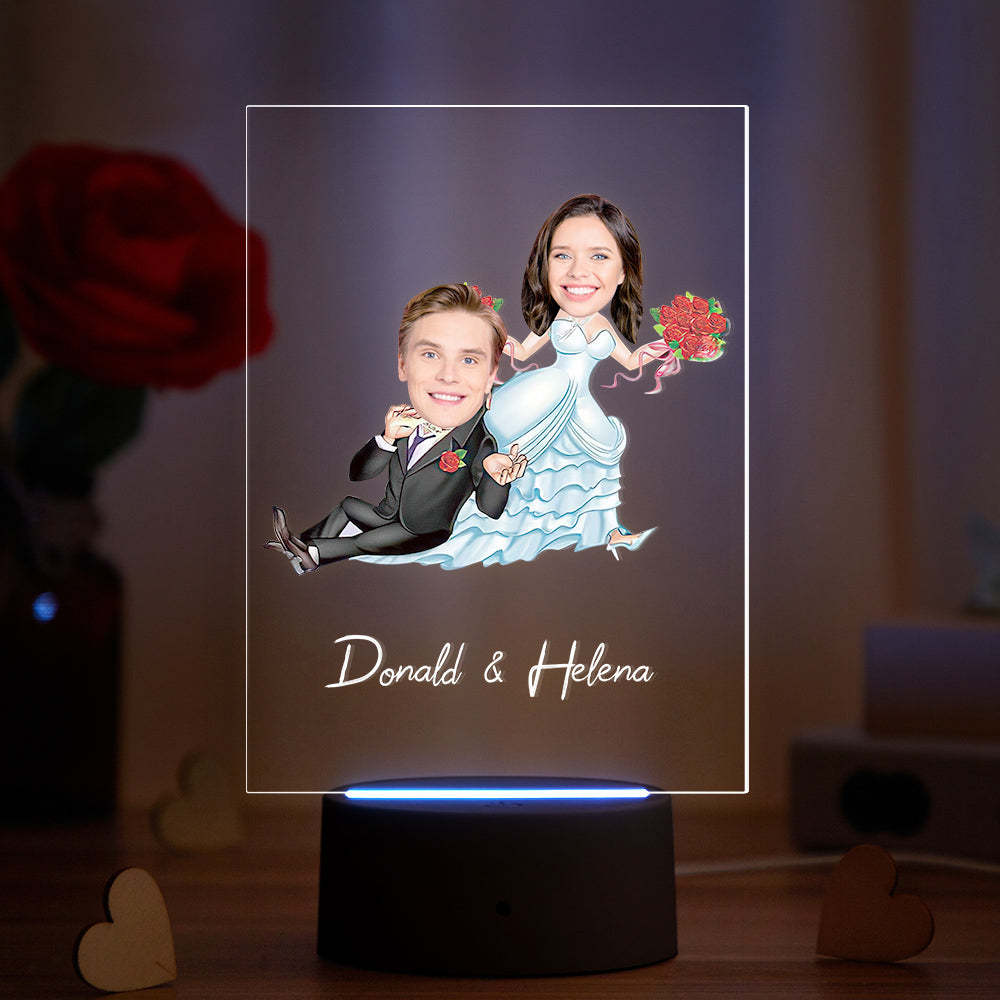Personalized Couple Photo and Name Acrylic Led Lamp Wooden Base - soufeelau