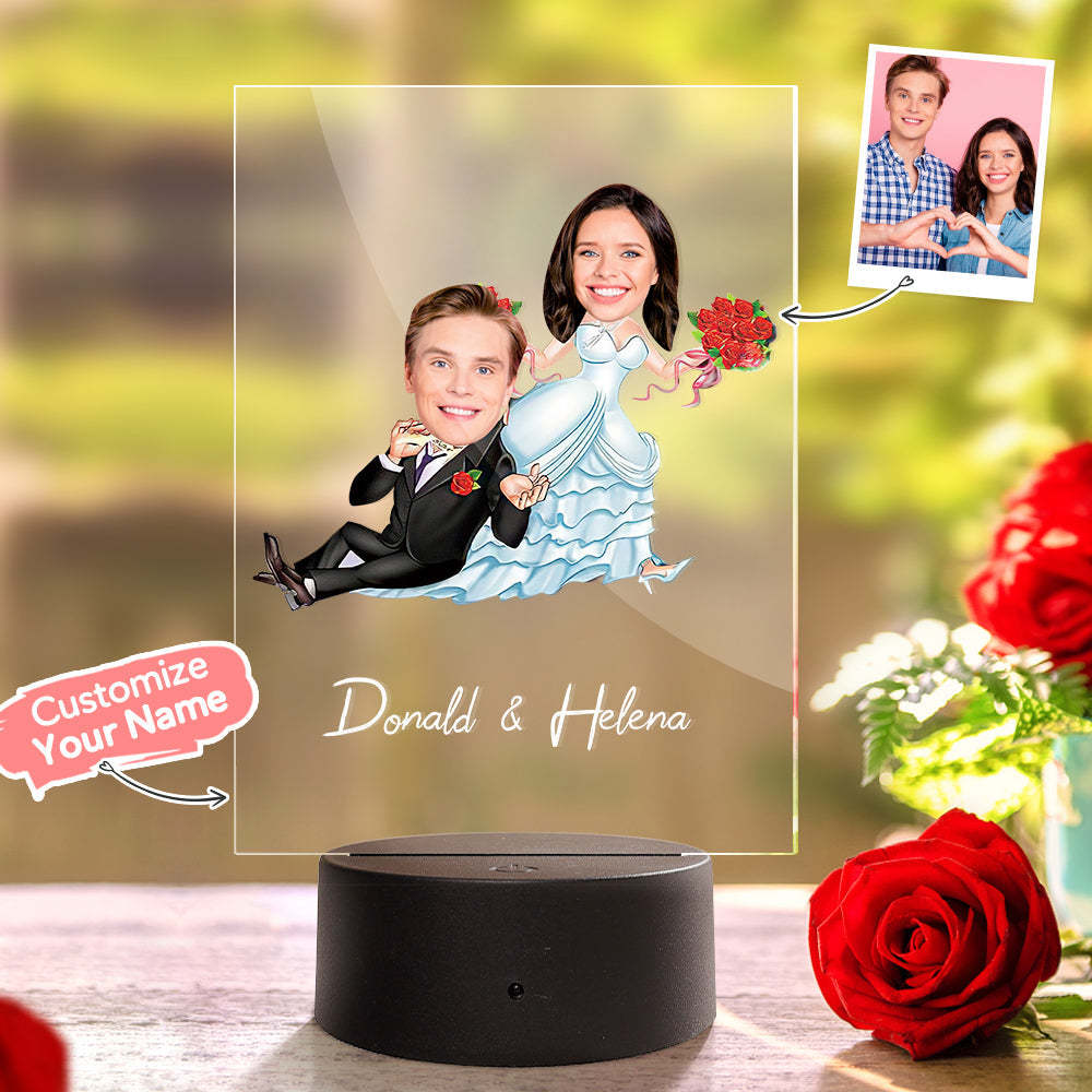 Personalized Couple Photo and Name Acrylic Led Lamp Wooden Base - soufeelau