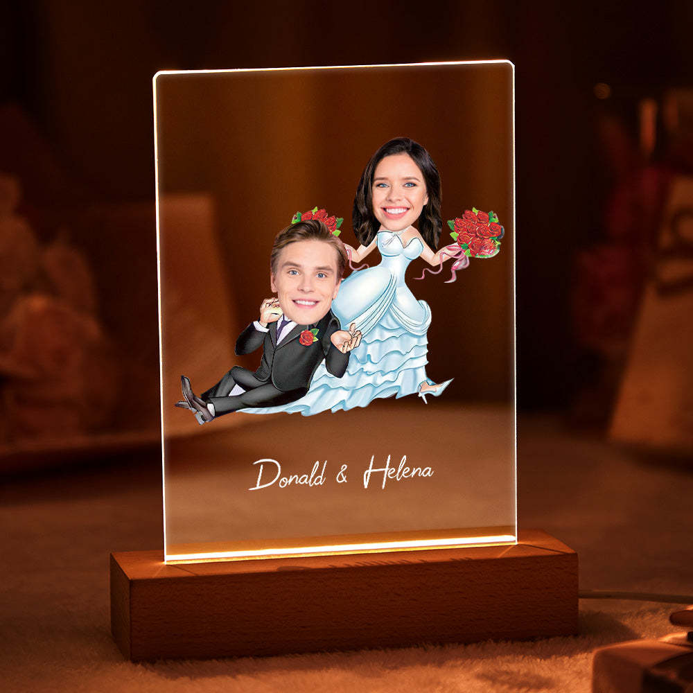 Personalized Couple Photo and Name Acrylic Led Lamp Wooden Base - soufeelau