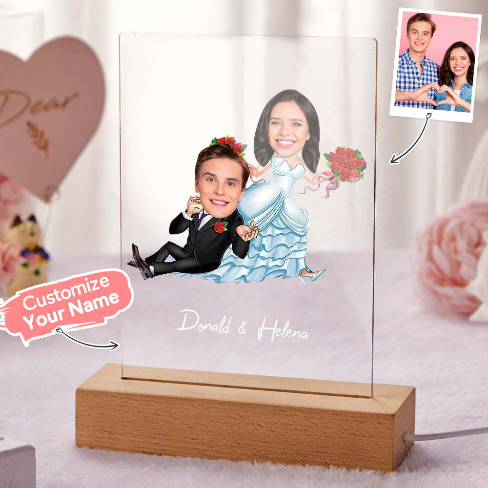 Personalized Couple Photo and Name Acrylic Led Lamp Wooden Base - soufeelau
