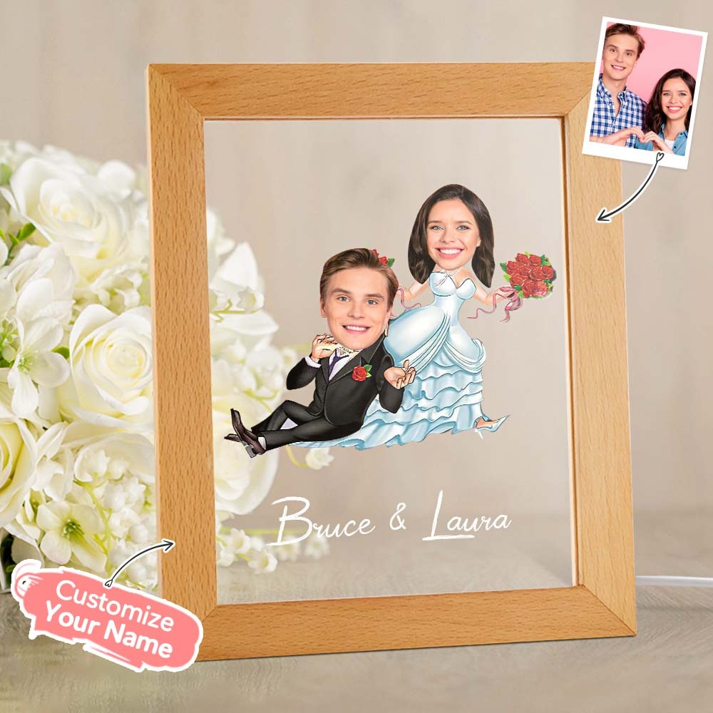 Personalized Couple Photo and Name Acrylic Led Lamp Wooden Base - soufeelau