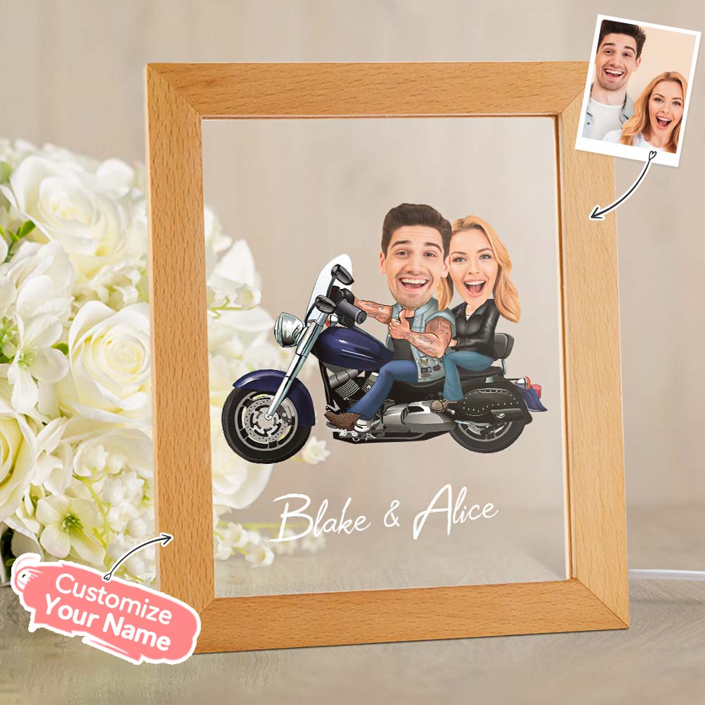 Personalized Couple Photo and Name Acrylic Led Lamp Wodden Frame Night Light - soufeelau
