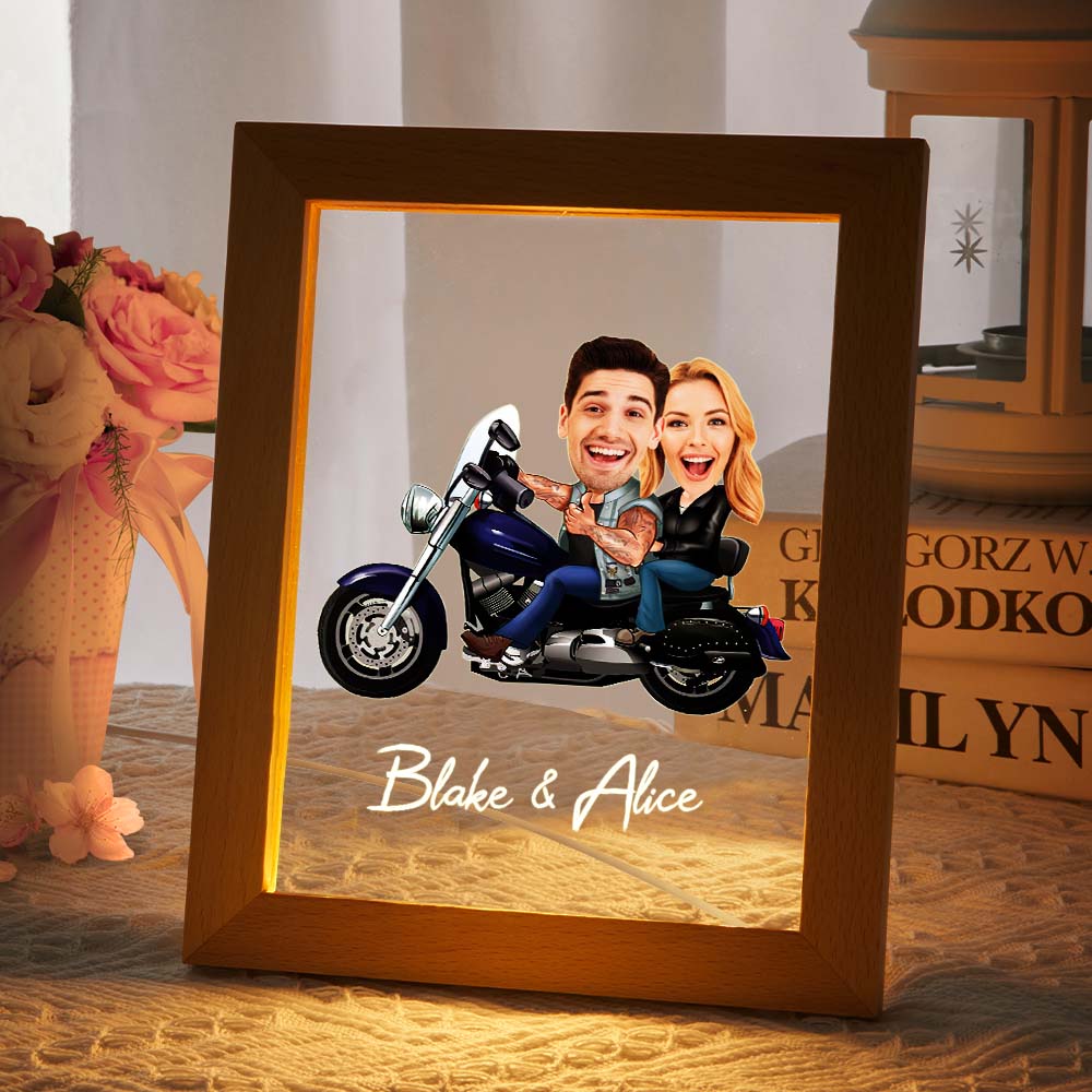 Personalized Couple Photo and Name Acrylic Led Lamp Wodden Frame Night Light - soufeelau