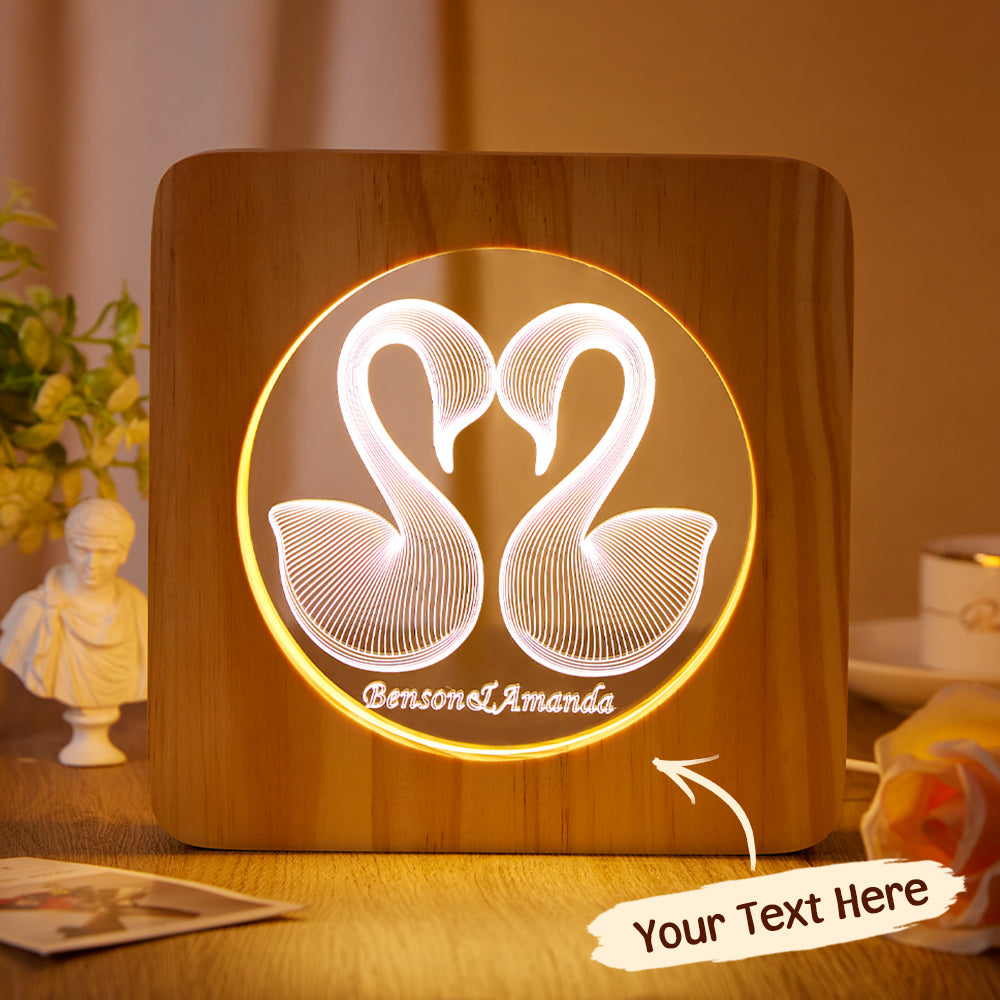 Custom Engraved Night Light Swan Wood Frame Couple Gifts - soufeelau