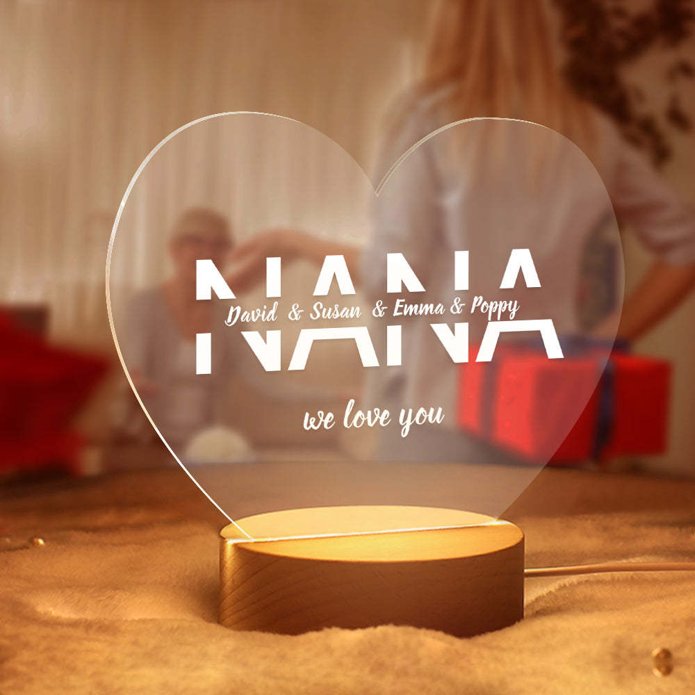 Mother's Day Gift Custom Your Names Acrylic Wooden Base Night Light Gift for Mum - soufeelau