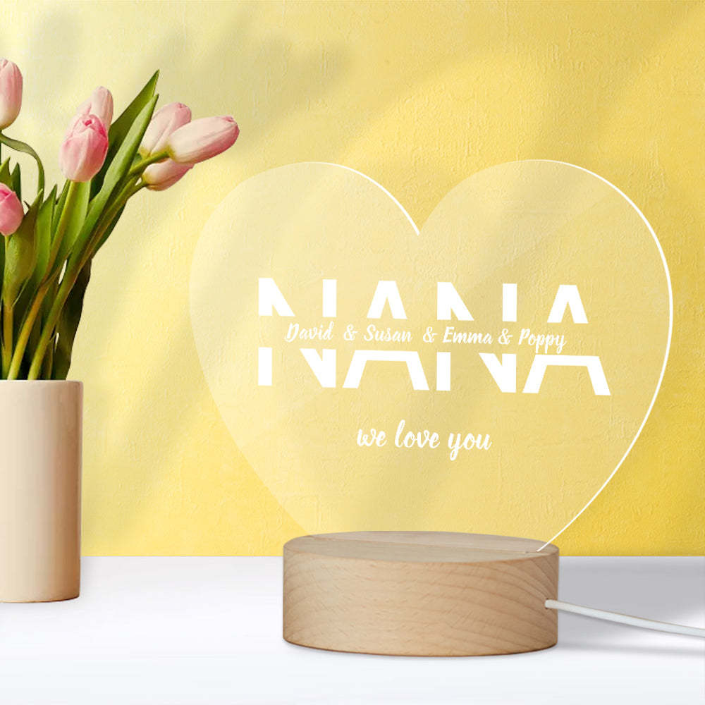 Mother's Day Gift Custom Your Names Acrylic Wooden Base Night Light Gift for Mum - soufeelau