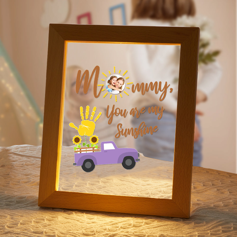 Mother's Day Gift Custom Photo Lamp Handprint Wooden Base Night Light - soufeelau