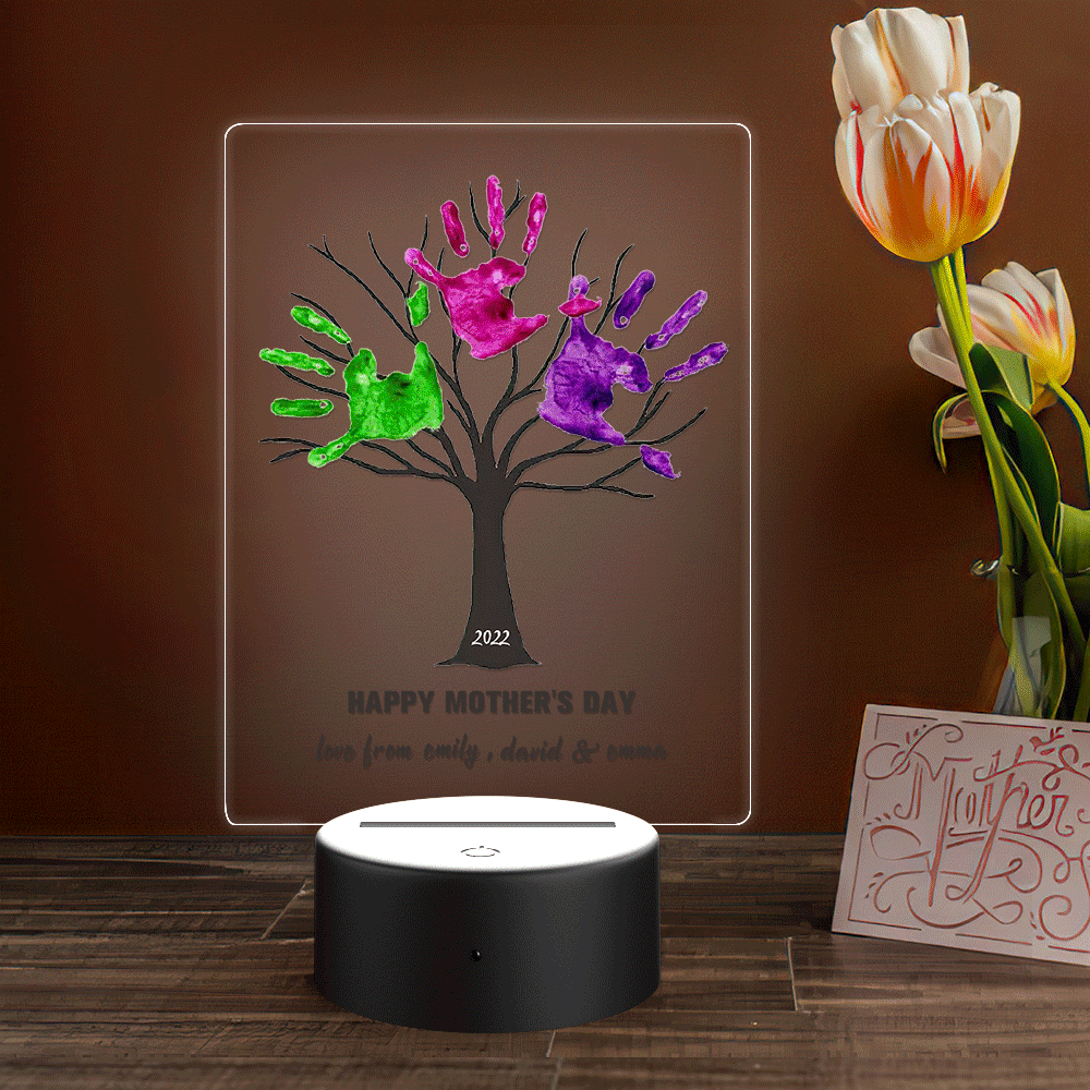 Custom Name and Date Mother's Day Gift Wooden Base Handprint Lamp - soufeelau