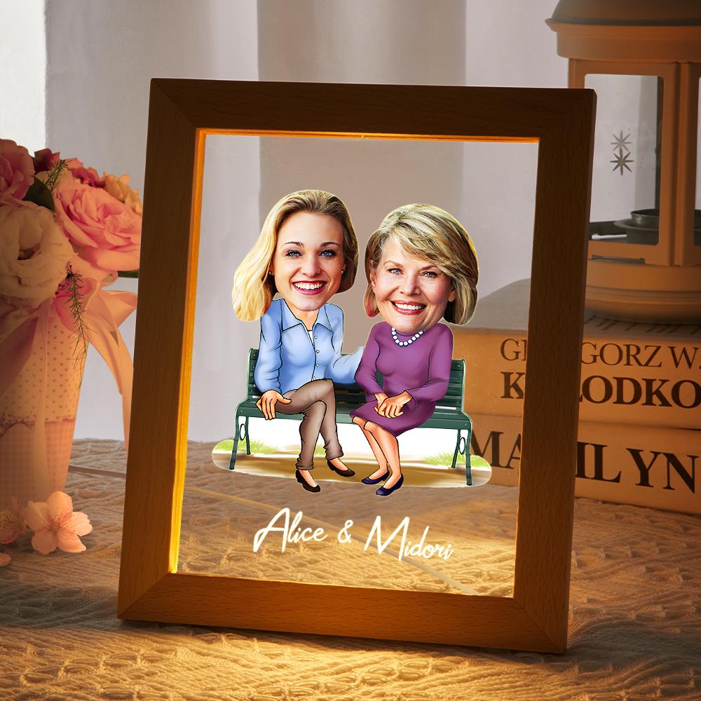 Custom Face Photo Wooden Frame Painting Personalized Mommy and Me In The Park Wooden Wall Art, Gift For Mother's Day - soufeelau