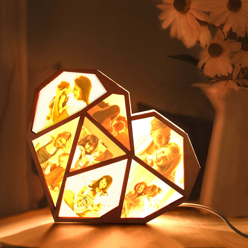 Custom Photo Wooden Lamp Personalized Heart Led Night Light Home Decoration Gift - soufeelau