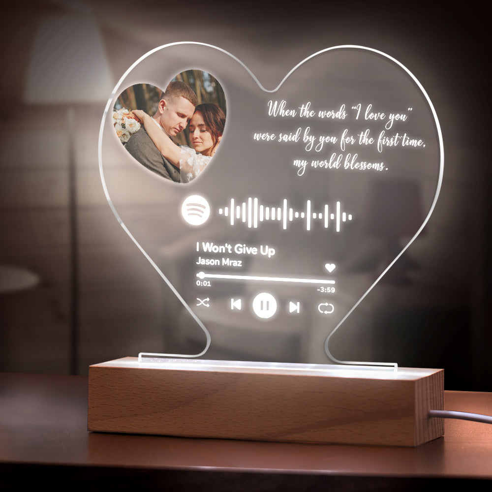Custom Heart-Shaped Spotify Code Music Plaque Night Light Engraved Text Plaque - soufeelau