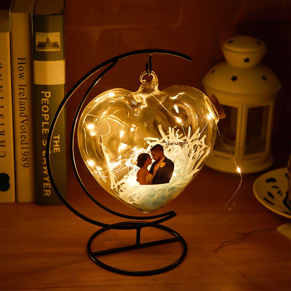 Custom Photo Engraved Lamp Heart Shaped Wishing Bottle Lamp Gift for Her - soufeelau