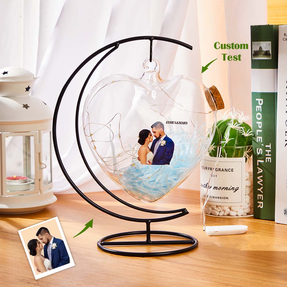 Custom Photo Engraved Lamp Heart Shaped Wishing Bottle Lamp Gift for Her - soufeelau