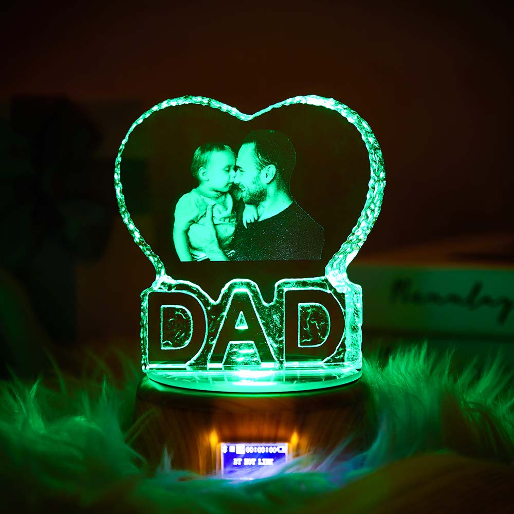 Custom Photo Lamp Heart Shaped Crystal Lamp Gift for Father - soufeelau