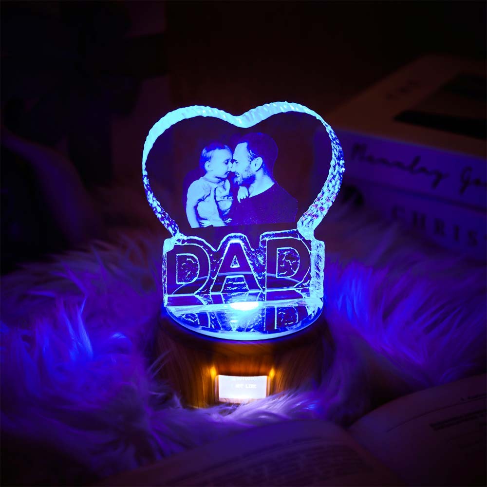 Custom Photo Lamp Heart Shaped Crystal Lamp Gift for Father - soufeelau