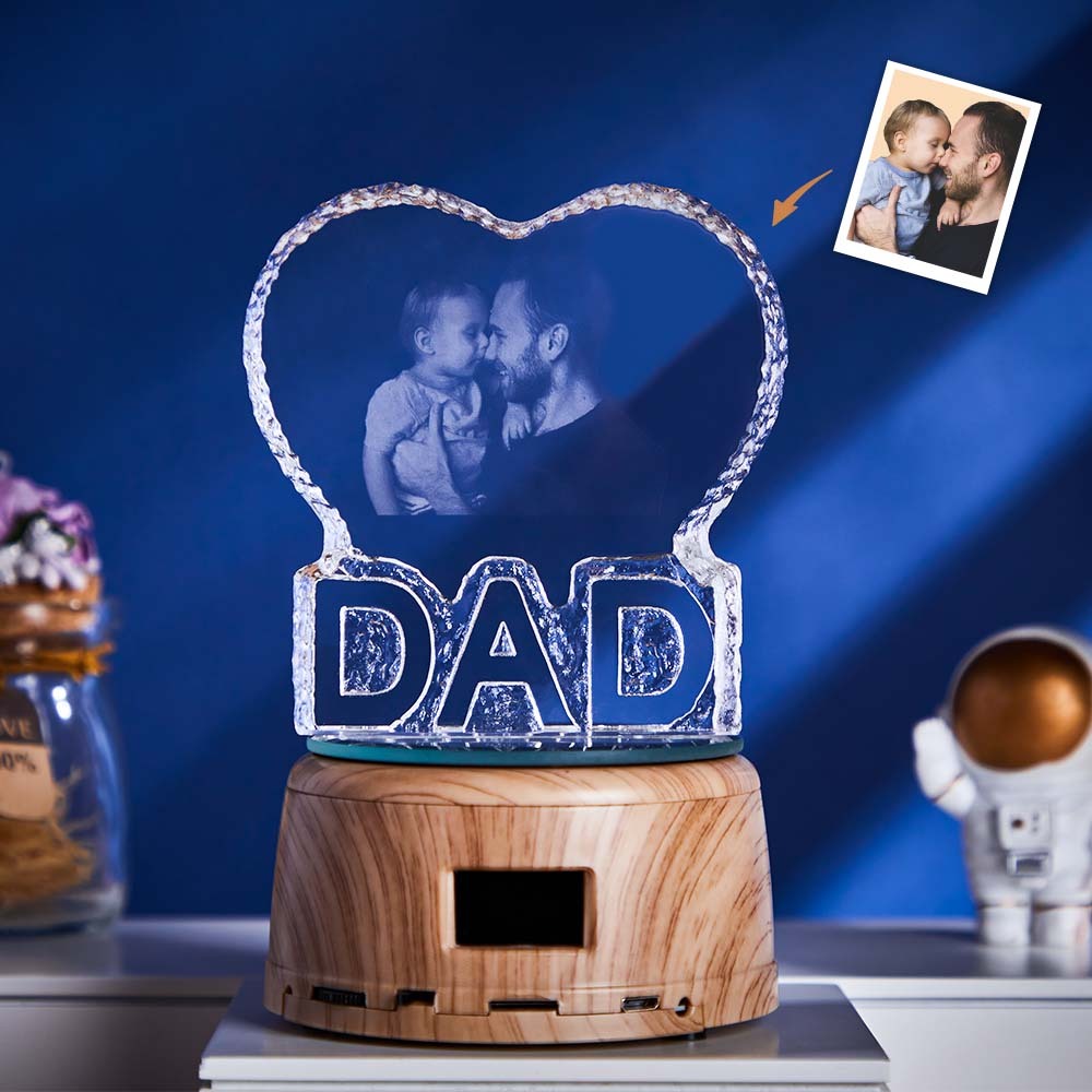 Custom Photo Lamp Heart Shaped Crystal Lamp Gift for Father - soufeelau