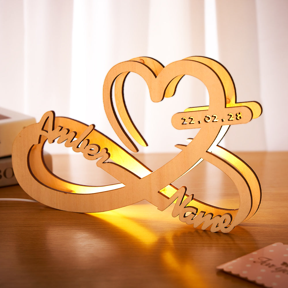 Custom Engraved Lamp Infinity Love Wooden Name Night Light for Lover - soufeelau