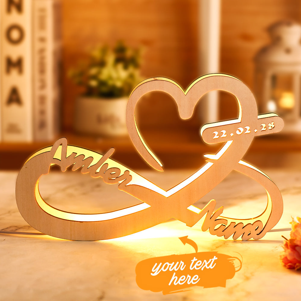 Custom Engraved Lamp Infinity Love Wooden Name Night Light for Lover - soufeelau