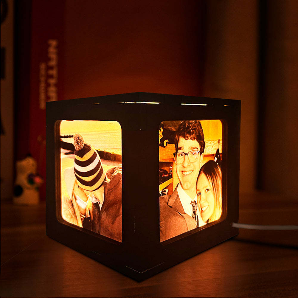 Custom Photo Cube Box Light Personalized Wooden Photo Frame Night Light Gift - soufeelau