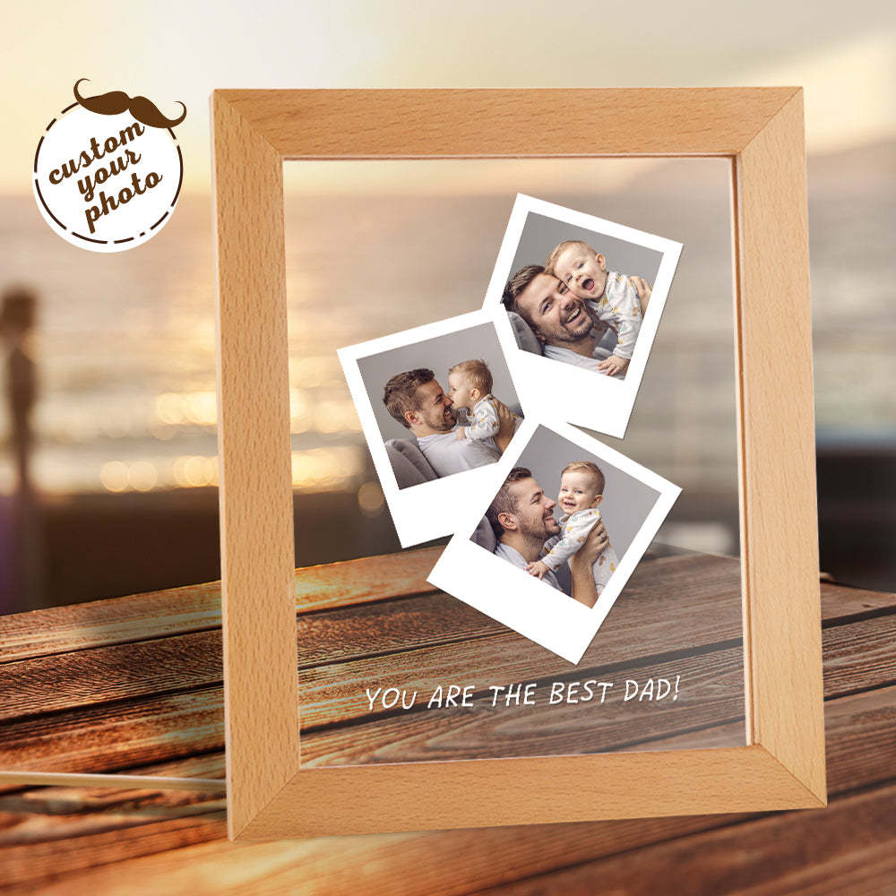 Father's Day Gift Custom Photo Wooden Base Night Light for Dad - soufeelau