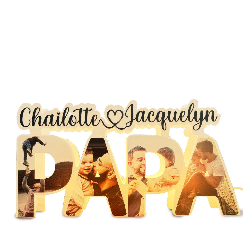 Custom Papa Photo Name Light Personalized Acrylic Family Name Lamp Desk Decoration Gift for Father - soufeelau