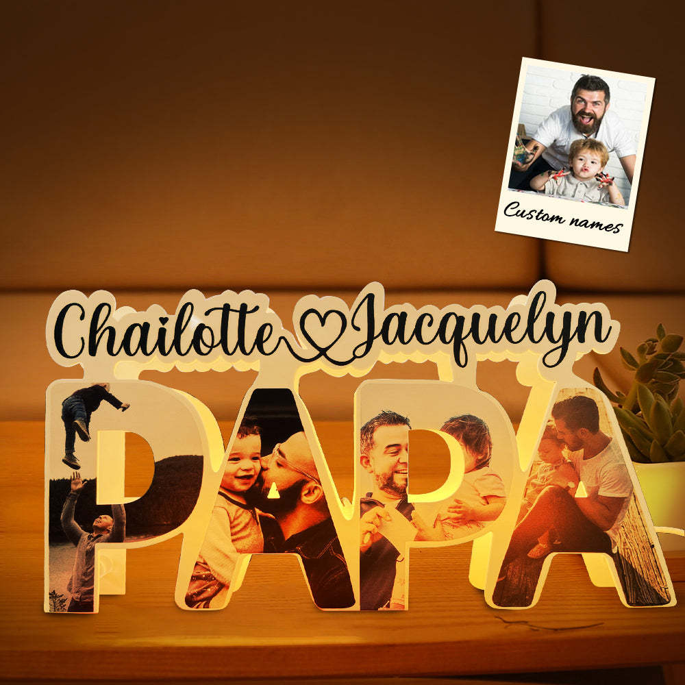 Custom Papa Photo Name Light Personalized Acrylic Family Name Lamp Desk Decoration Gift for Father - soufeelau