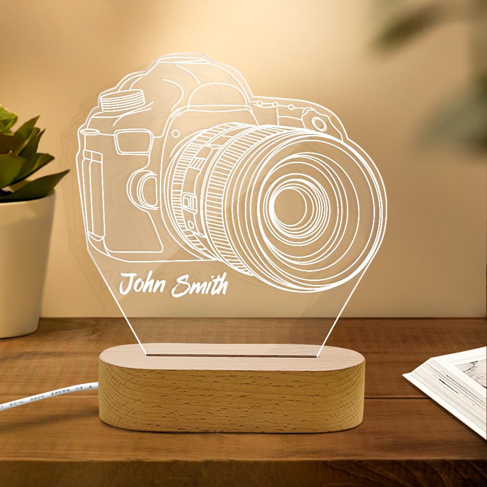 Custom Name Night Light Camera Acrylic Led Lamp Photographer Gift 3D Illusion Lamp - soufeelau