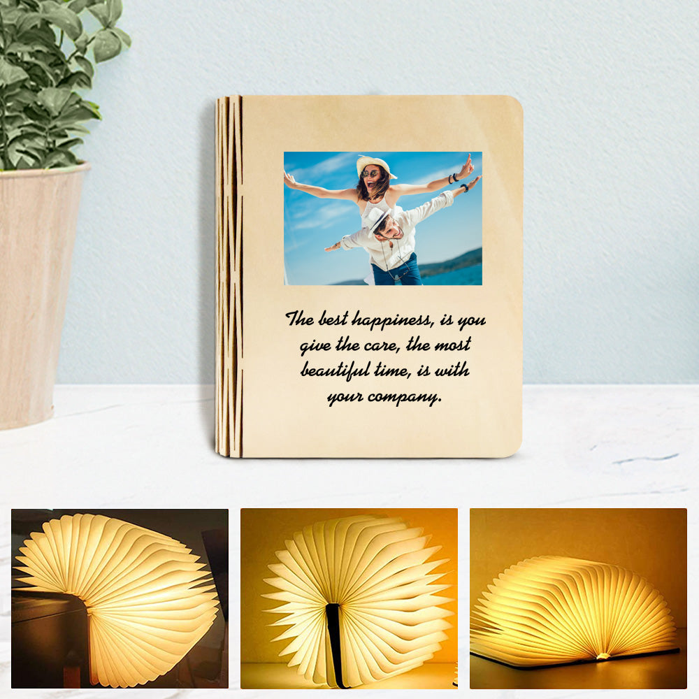 Custom Photo Wooden Book Light Personalized 5 Colors Folding Magnetic Book Lamp Desk Night Light Gift - soufeelau