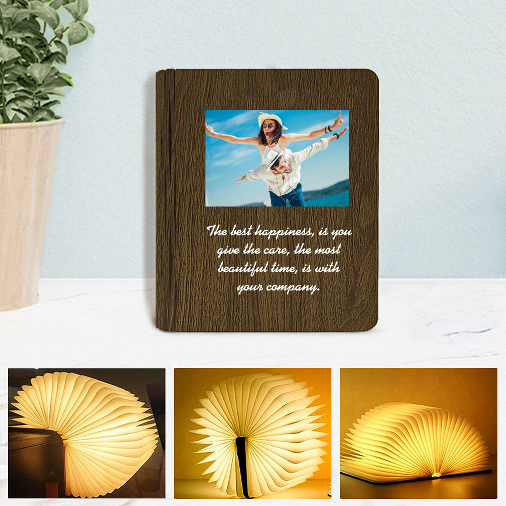 Custom Photo Wooden Book Light Personalized 5 Colors Folding Magnetic Book Lamp Desk Night Light Gift - soufeelau