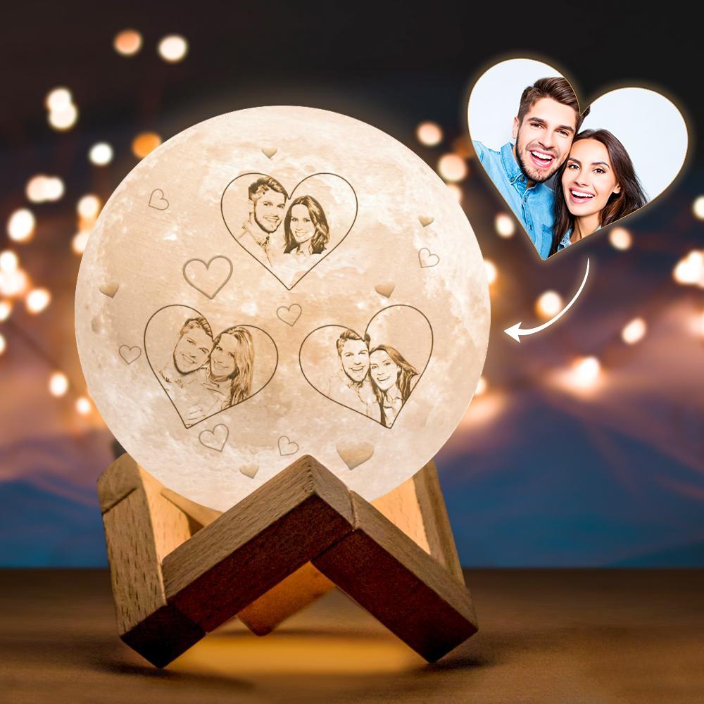 Photo Moon Lamp Custom 3d Light Heart Engraved Moon Lamp - Touch Two Colors 10cm-20cm Available Couple Gift - soufeelau