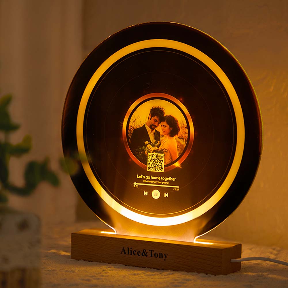 Scannable Custom QR Code Night Light Custom Photo Engraved Name Vinyl Records Gifts - soufeelau