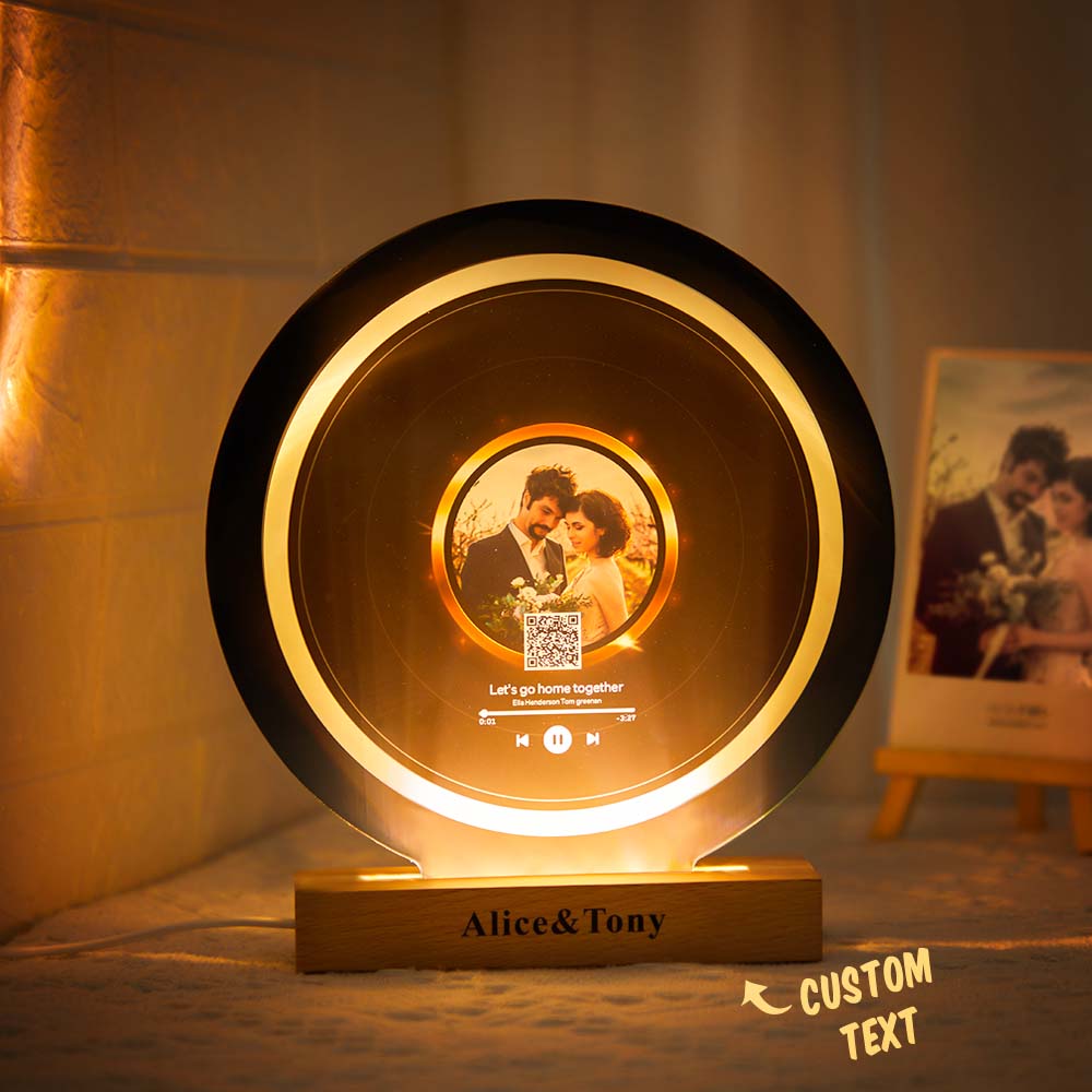 Scannable Custom QR Code Night Light Custom Photo Engraved Name Vinyl Records Gifts - soufeelau