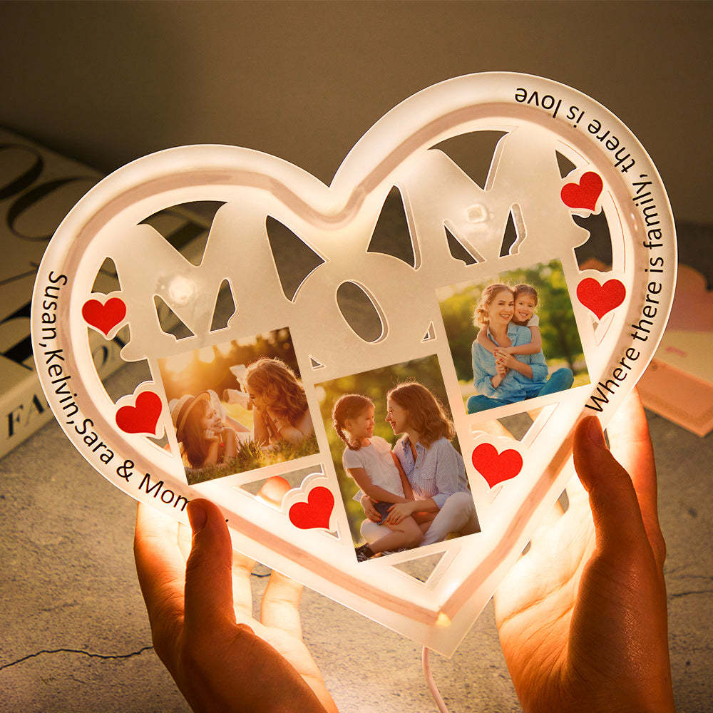Custom Engraved Photo Night Light Heart Shaped Gifts for Mom - soufeelau