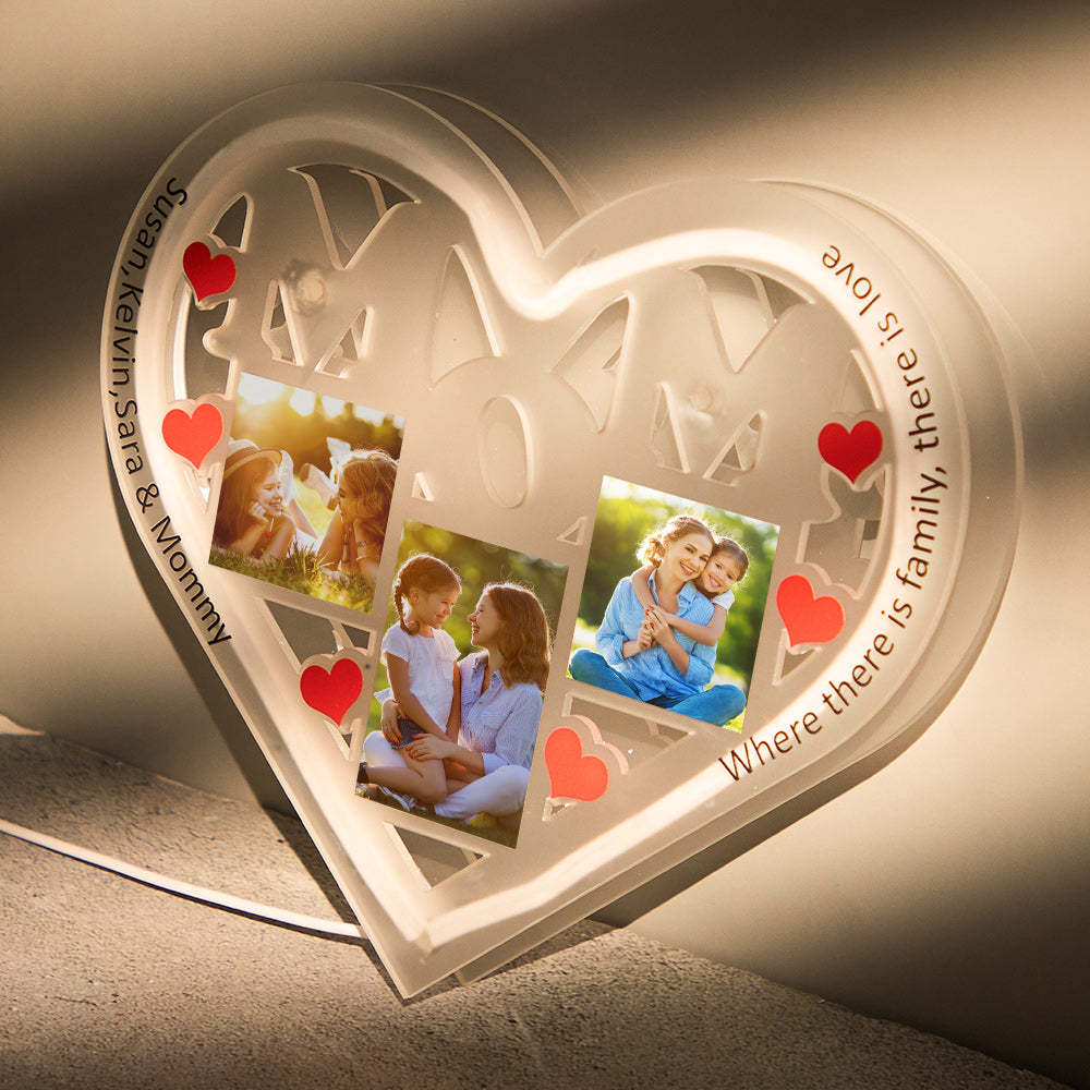 Custom Engraved Photo Night Light Heart Shaped Gifts for Mom - soufeelau