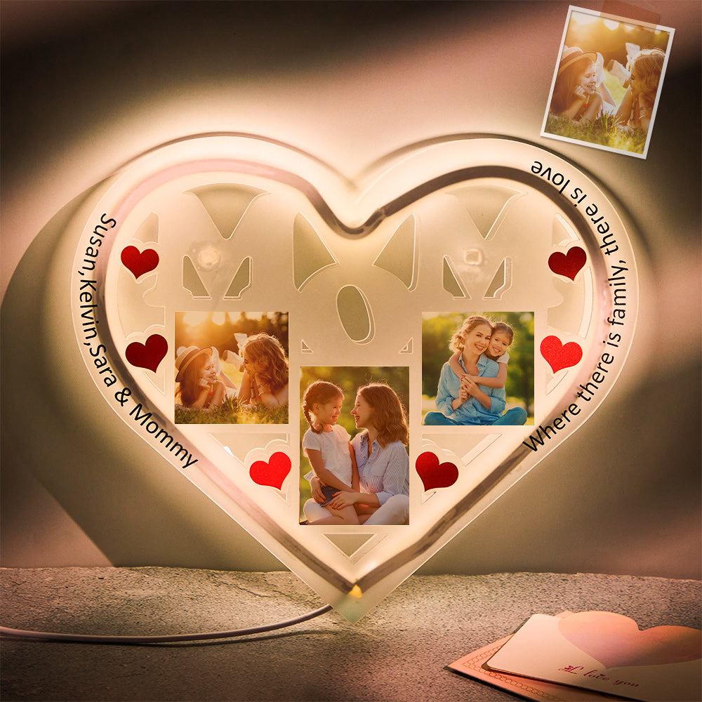 Custom Engraved Photo Night Light Heart Shaped Gifts for Mom - soufeelau