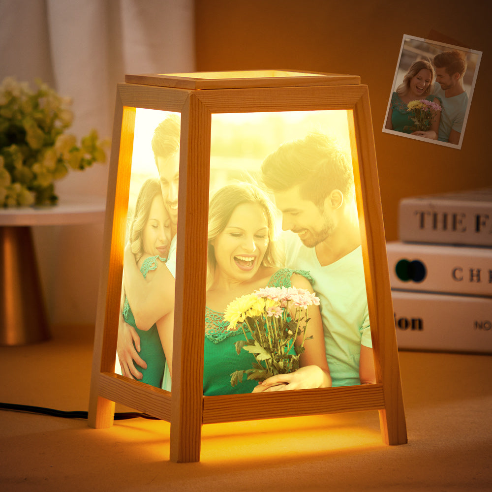 Custom Photo Night Light Four-sided Lamp Wooden Home Gifts - soufeelau