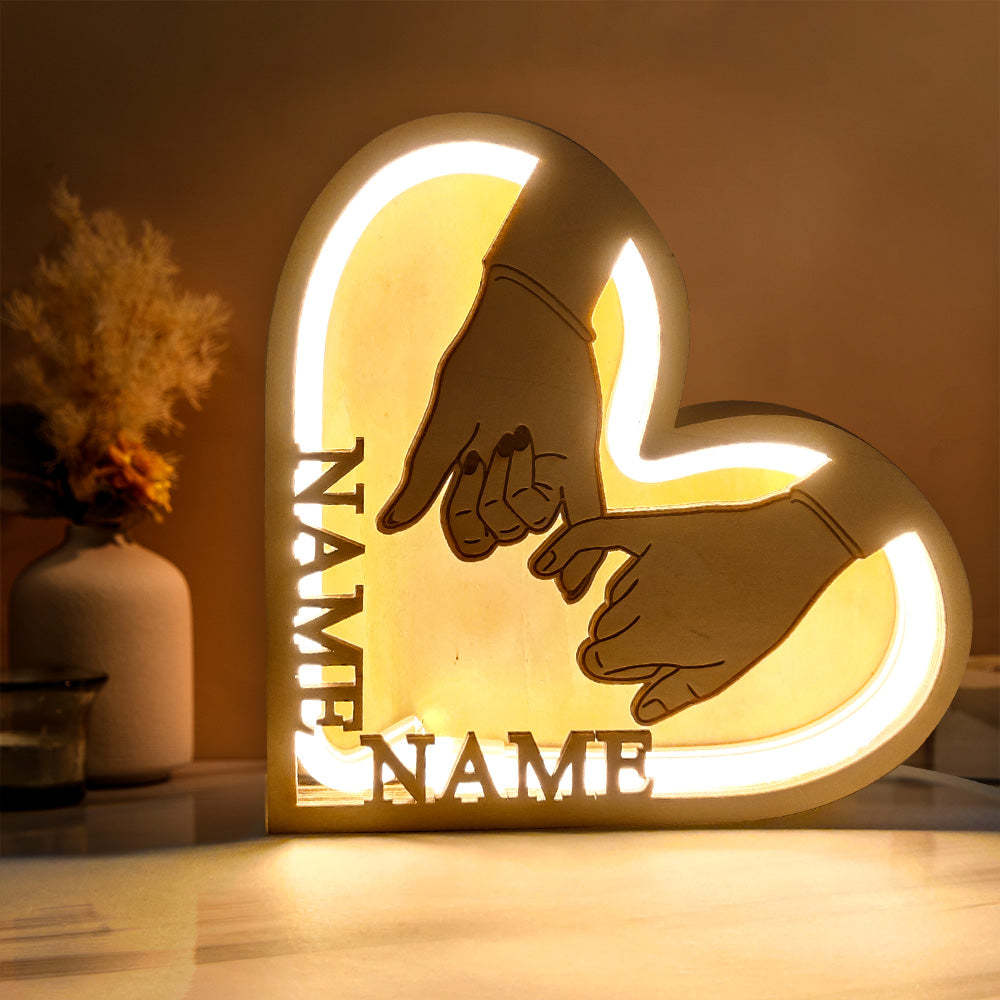 Custom Name Hand In Hand Light Personalized Wooden Heart Lamp Desk Decoration Gift - soufeelau