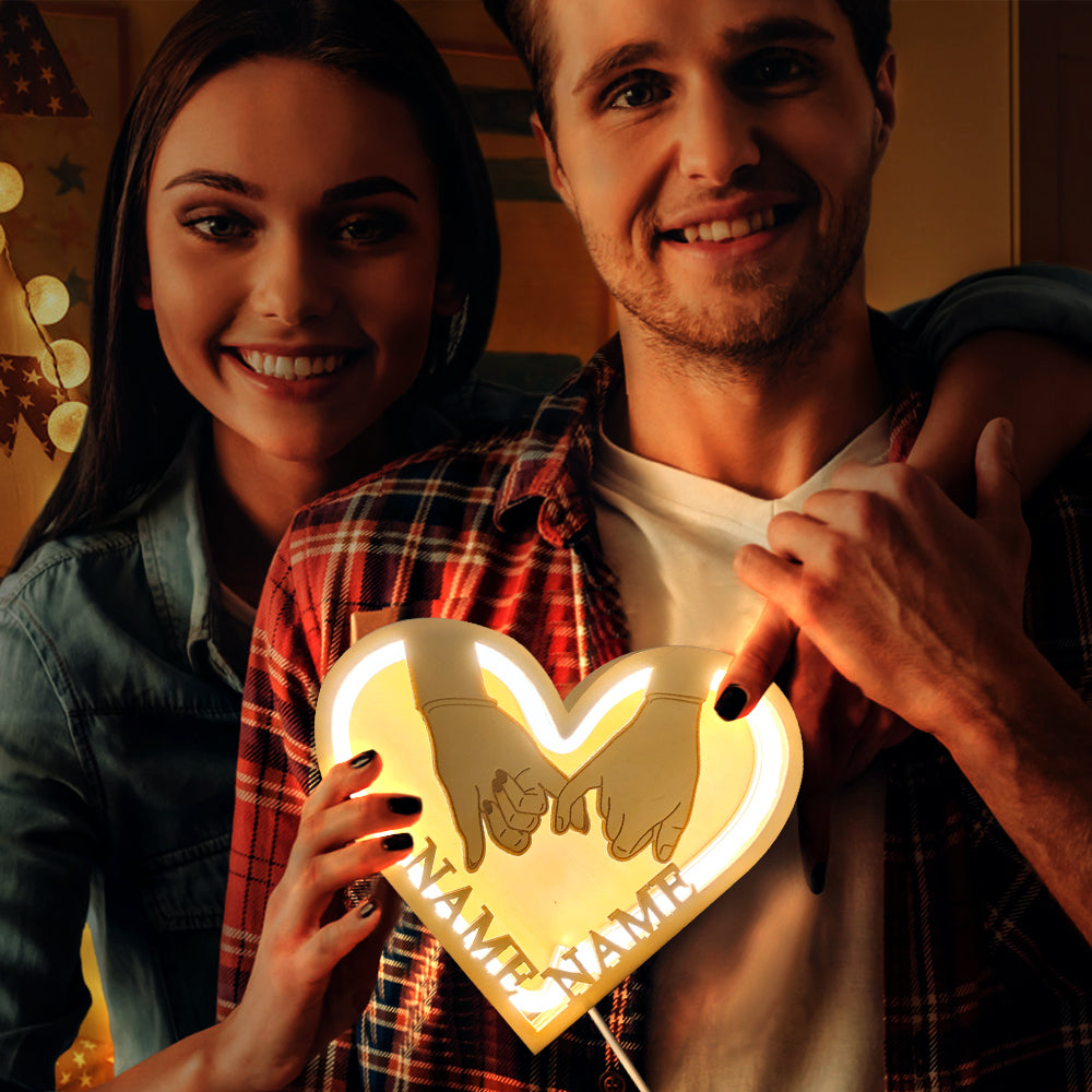 Custom Name Hand In Hand Light Personalized Wooden Heart Lamp Desk Decoration Gift - soufeelau