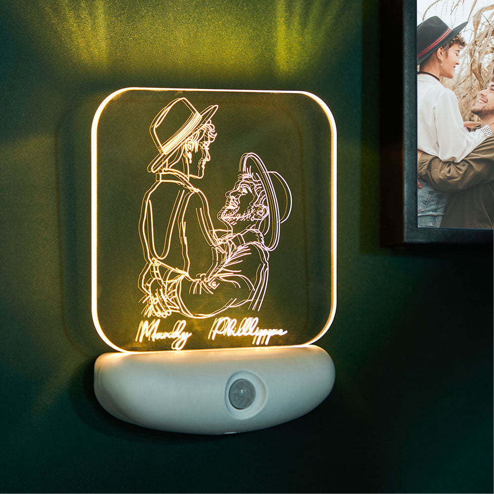 Custom 3D Photo Sensor Lamp Human Body Induction USB Charging Night Light Bedroom Corridor - soufeelau