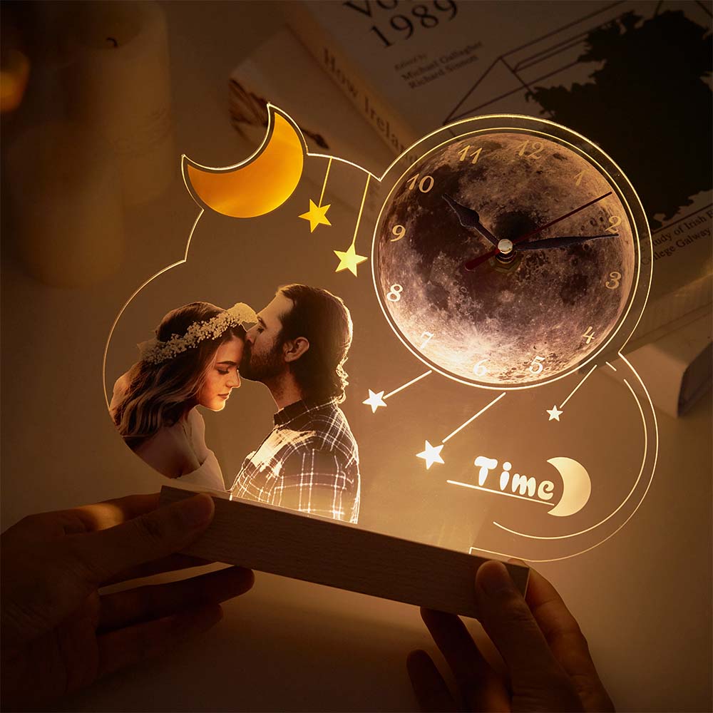 Custom Photo Clock Night Light Personalized Desktop Clock Creative Gift - soufeelau