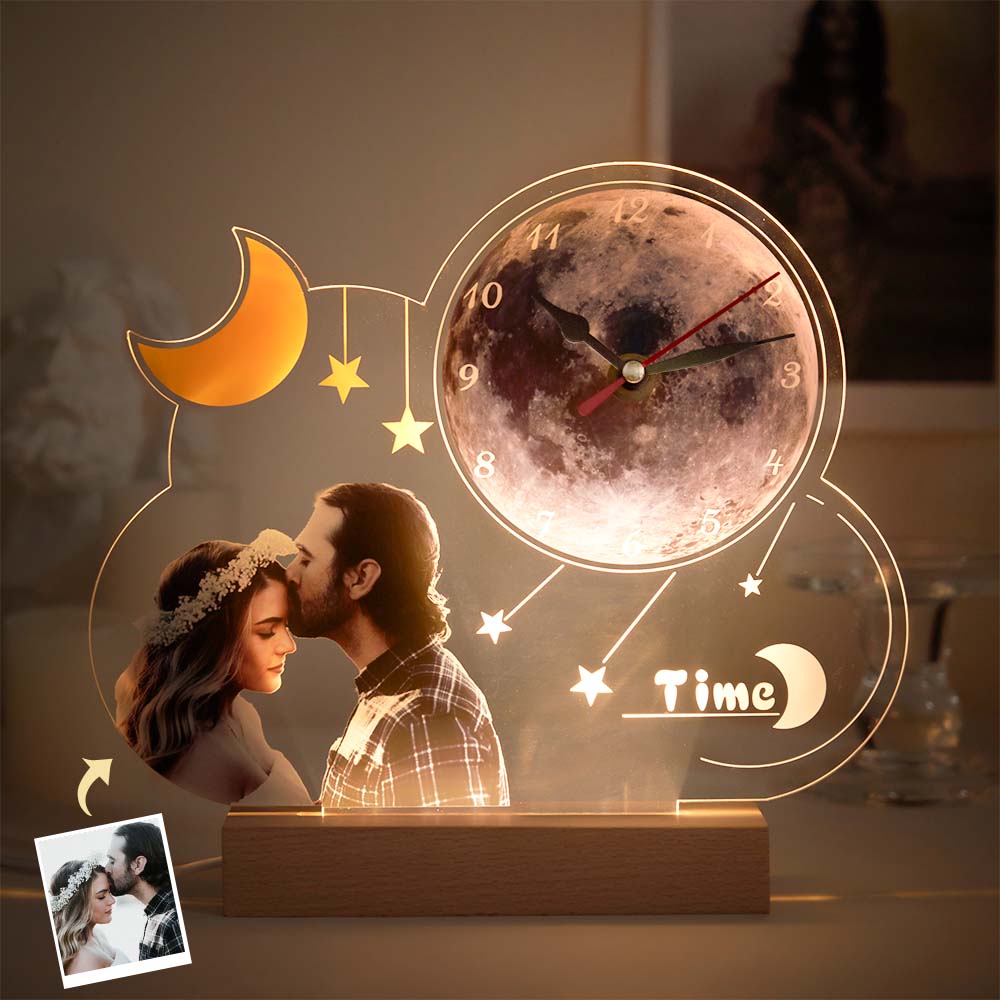 Custom Photo Clock Night Light Personalized Desktop Clock Creative Gift - soufeelau