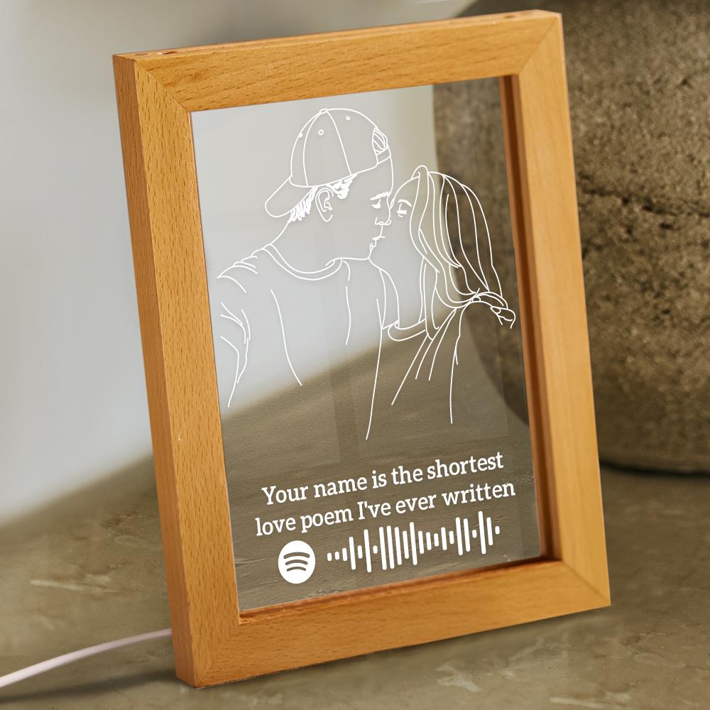 Custom 3D Photo Nignt Light Spotify Code Music Led Lamp Personalised Text Engraving Frame Gift for Lovers - soufeelau