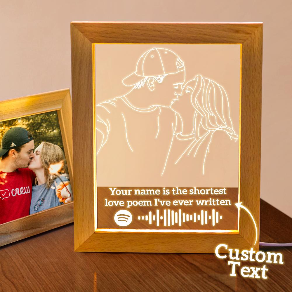 Custom 3D Photo Nignt Light Spotify Code Music Led Lamp Personalised Text Engraving Frame Gift for Lovers - soufeelau