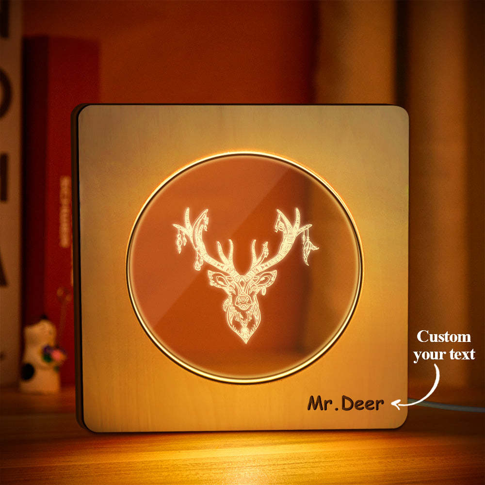 Custom Engraved Night Light Personalized Deer Wooden Frame Lamp Gift - soufeelau