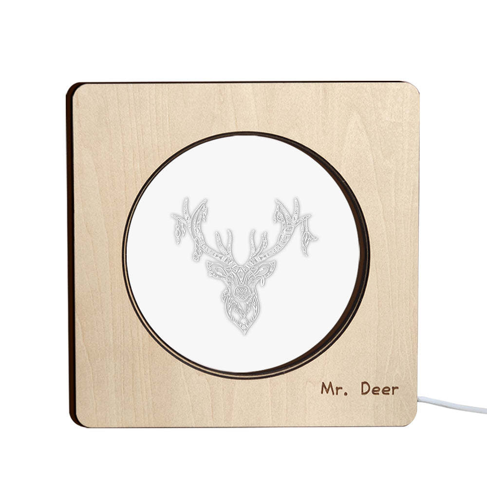 Custom Engraved Night Light Personalized Deer Wooden Frame Lamp Gift - soufeelau