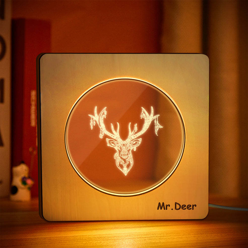 Custom Engraved Night Light Personalized Deer Wooden Frame Lamp Gift - soufeelau