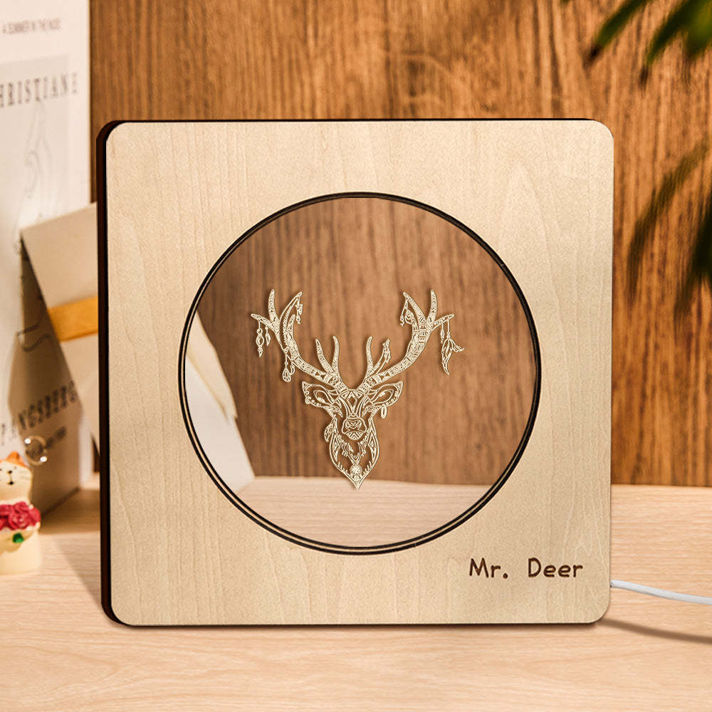 Custom Engraved Night Light Personalized Deer Wooden Frame Lamp Gift - soufeelau