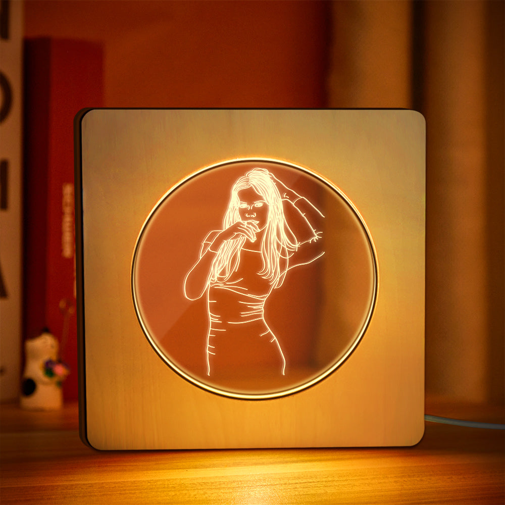 Custom Photo Engraved Night Light Personalized Wooden Frame Lamp Gift - soufeelau