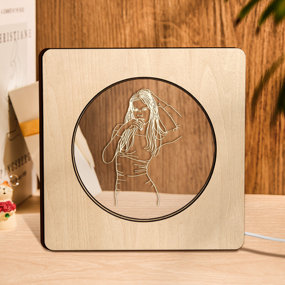 Custom Photo Engraved Night Light Personalized Wooden Frame Lamp Gift - soufeelau